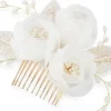 Trisa Celebride Haarkamm in zartem gold mit Stoffblumen und Perlenblättern