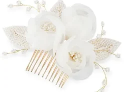 Trisa Celebride Haarkamm in zartem gold mit Stoffblumen und Perlenblättern