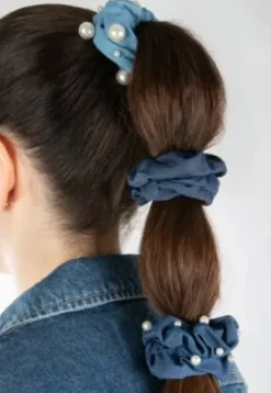 Trisa Fashion Denim Scrunchies mit Perlen